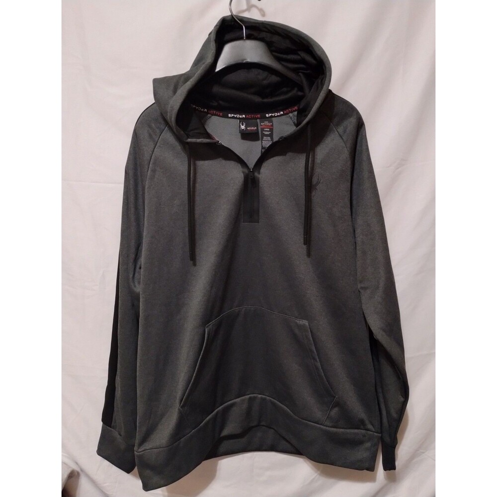 Spyder Active Fleece 1/4 Zip Pullover Hoodie Gray Black Pockets Mens Sz L